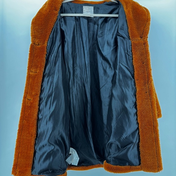 MANGO Faux fur teddy coat - cognac brown size L - Picture 5 of 9